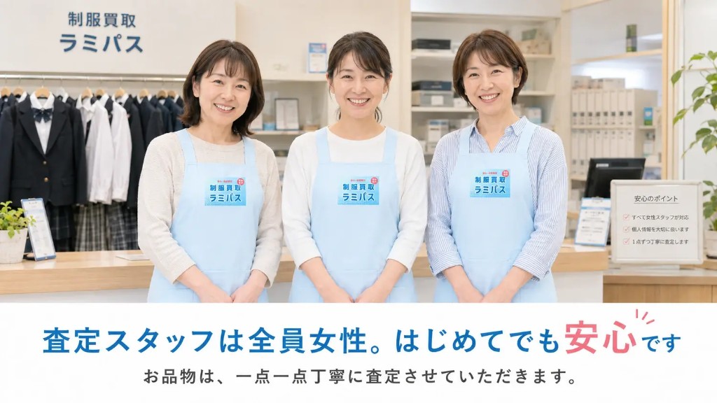 査定スタッフは全員女性。はじめてでも安心です。お品物は、一点一点丁寧に査定させていただきます。