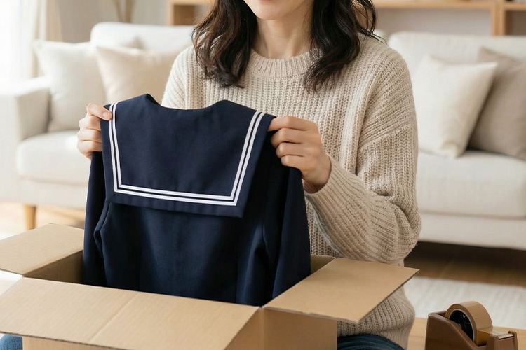 制服や付属品を箱につめて送る