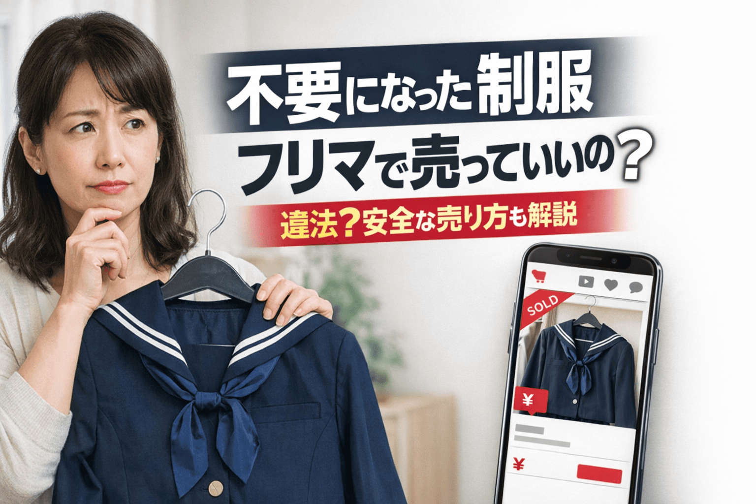 制服はメルカリ・フリマで売れない？禁止の理由といつからか、安全に高く売る方法を解説 アイキャッチ画像