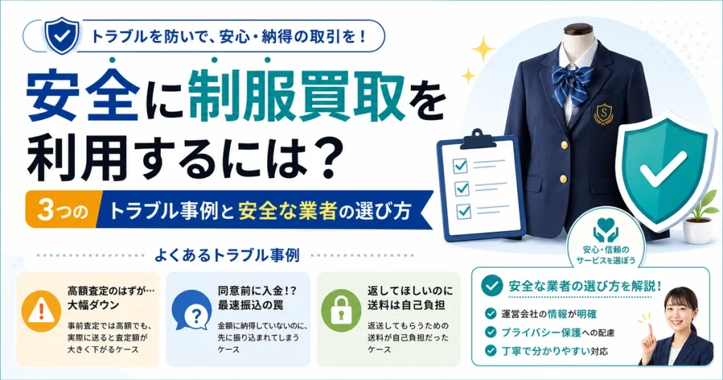 【プロが解説】制服買取の怪しい業者を見抜く5つの基準｜ラミパス アイキャッチ画像