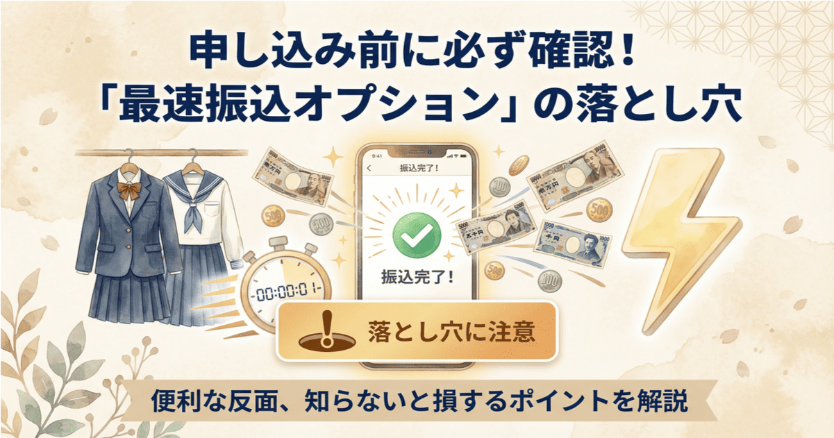 制服買取 最速振込オプションの落とし穴｜申し込み前に必ず確認