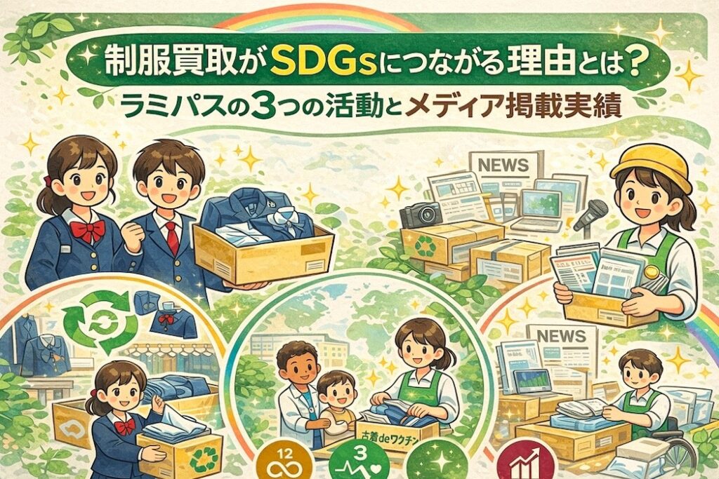 制服買取がSDGsにつながる理由とは？ラミパスの3つの活動とメディア掲載実績 アイキャッチ画像
