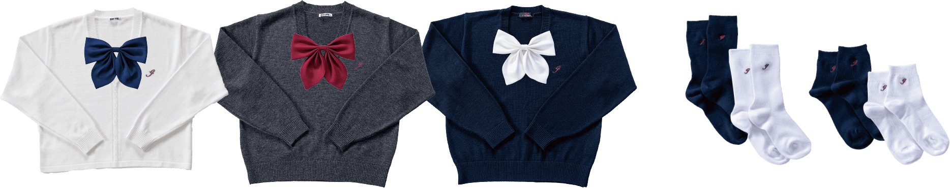 筑紫女学園の制服指定付属品｜セーター3色・リボン・靴下
