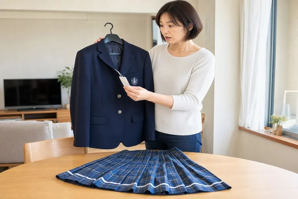 東京女子学園高等学校の制服（ブレザー ）の価格を確認する母親