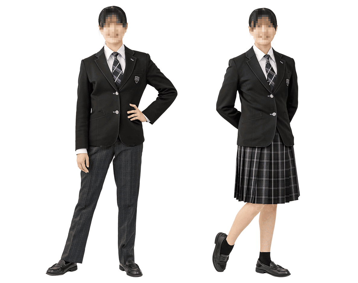 精華女子高校の制服ブレザースタイル｜黒ブレザー＋パンツ・スカートの2コーディネート