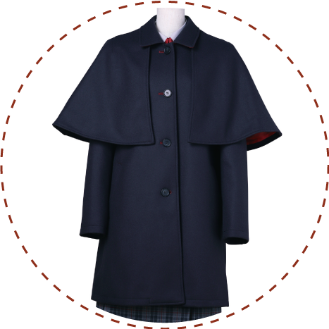 北鎌倉女子学園の中高共通制服コート（ケープ付きクラシックデザイン）