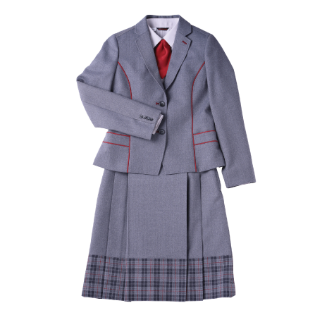 北鎌倉女子学園 高校制服のフルコーディネート（グレー基調のチェックスカートとジャケット）