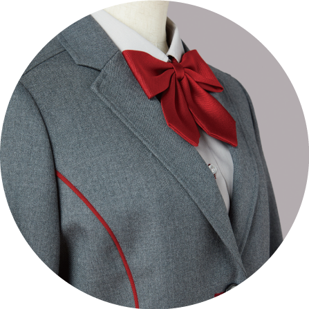 北鎌倉女子学園 中学制服の冬用オーバーブラウス（グレー地にえんじのライン・リボン付き）