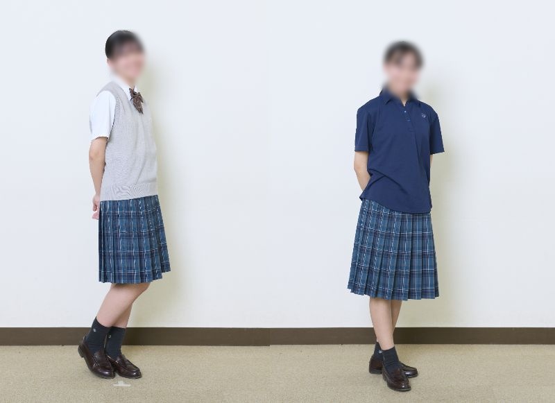 国府台女子学院高等部の夏服｜サマーベストとブラウス、ポロシャツスタイル