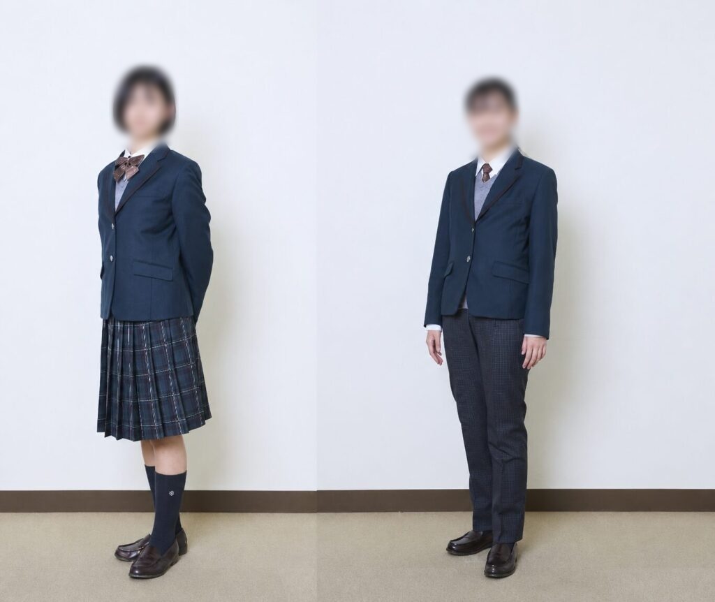 国府台女子学院高等部の冬服｜ダークグリーンのブレザーとチェックスカート・スラックススタイル