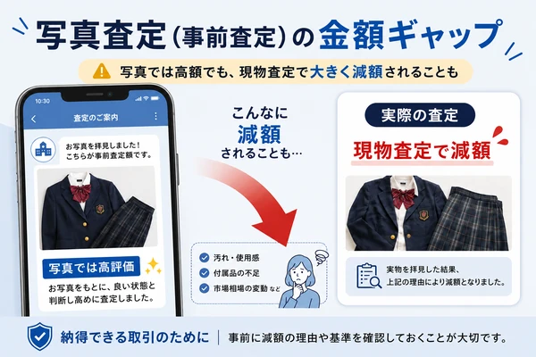 制服買取の写真査定で起きる金額ギャップトラブル|事前査定額と現物査定額に差が生じる仕組み