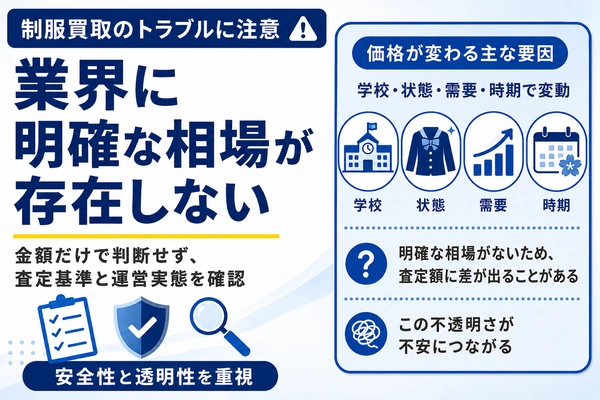 制服買取業界に明確な相場が存在しない理由|学校・状態・需要・時期で査定額が大きく変動する