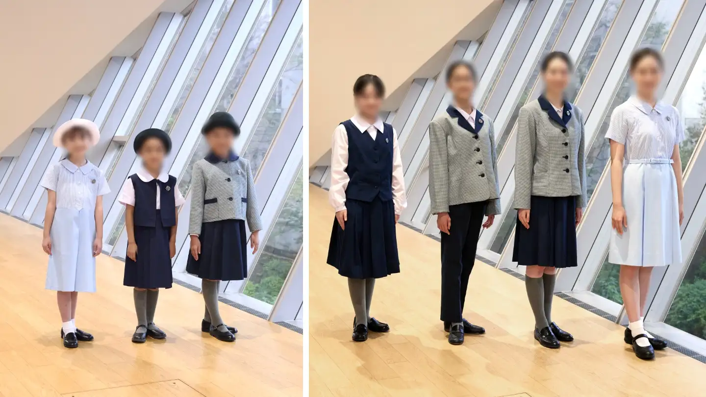 聖心女子学院（東京都港区）の制服一覧。夏服・冬服のブレザー、ベスト、ジャンパースカート、2021年導入のスラックスを含むデザイン
