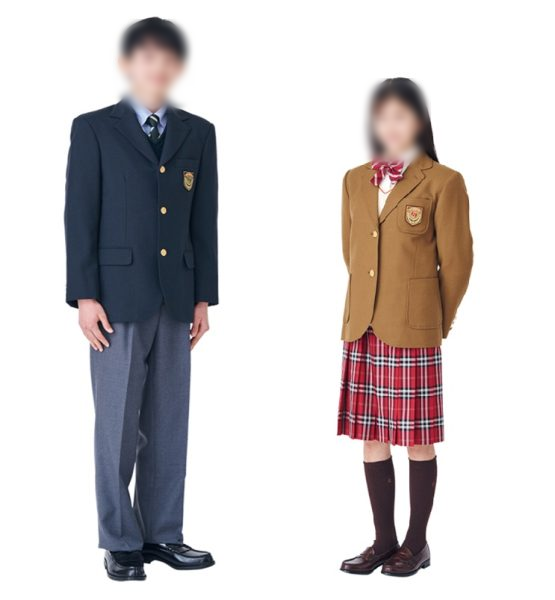 志学館中等部の冬服｜男子はネイビーブレザーとグレースラックス、女子はブラウンブレザーに赤タータンチェックスカート