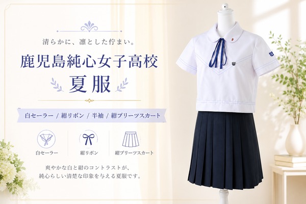 鹿児島純心女子高校の夏服(白セーラー・紺リボン・紺プリーツスカート)は制服買取の対象
