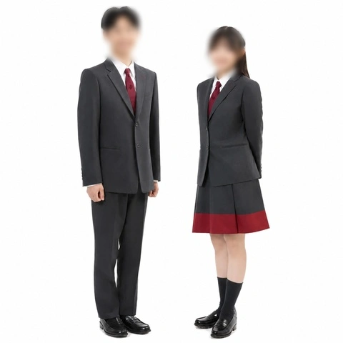 N高等学校・S高等学校・R高等学校の新制服(2026年度導入)|男子はブレザーとスラックス、女子はブレザーと裾に赤いラインの入ったスカート