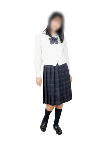 桜花学園高等学校の制服｜白カーディガンにチェックスカートとチェックリボンを合わせた合服スタイル
