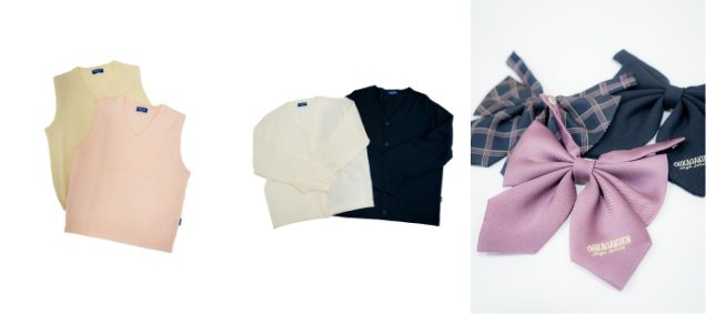 桜花学園高等学校の制服指定品｜ニットベスト(白・ピンク)カーディガン(白・黒)チェックリボンとピンクリボン