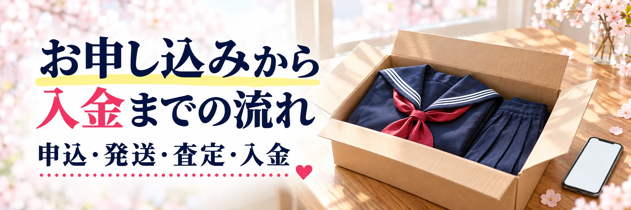 セーラー服買取のお申し込みから入金までの流れ|申込・発送・査定・入金